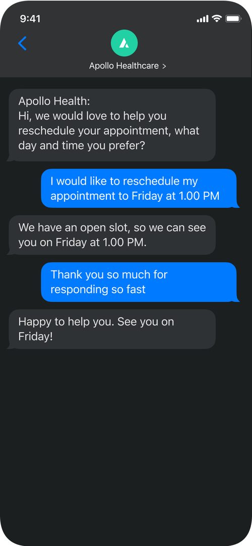 Text conversation where the patient reschedules for Friday