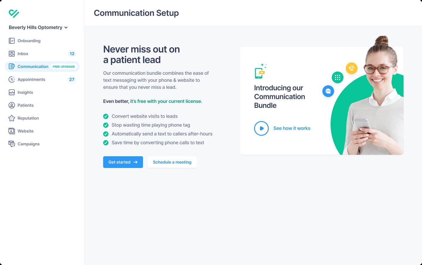 Communication Setup start page: Never miss out on a patient lead, with a video link
